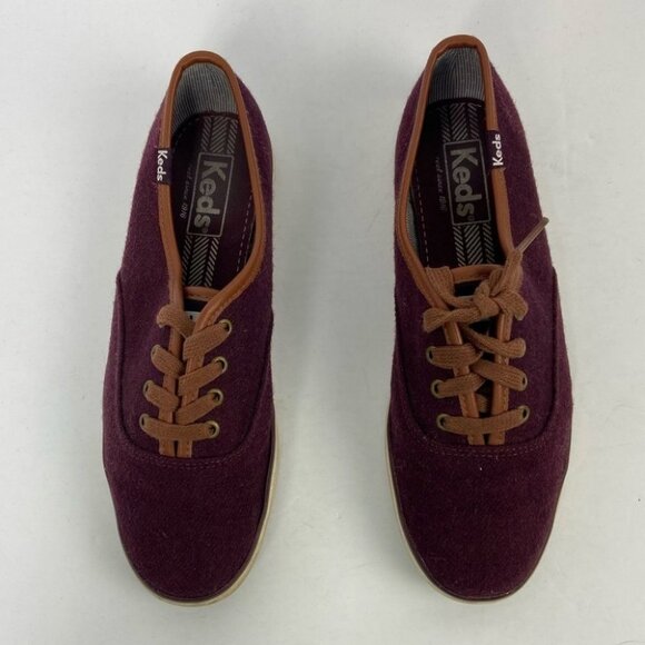 Keds Champion Wool Sneakers Low‎ Top Size 6 Wine Burgundy Casual Shoes Heathered - Picture 6 of 10